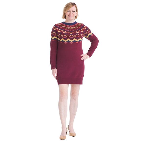 ModCloth Fair Isle Sweater Dress • Burgundy Geometric Knit • Size M - Picture 2 of 6